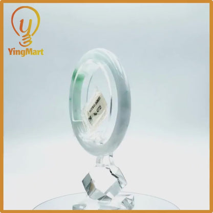 Yingmart  49mm PNJ Certified Natural Color Light Green To Grey White Natural Jadeite Jade Bangle, Real Gemstone, Gift for Her Mom Grandma