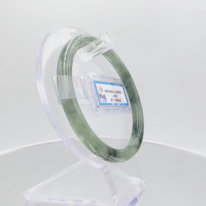 Yingmart 59mm Certified Natural Light To Dark Greyish Green. Grey White  jade bangle Bracelet, Real Gemstone Bracelet, Vintage Jewelry