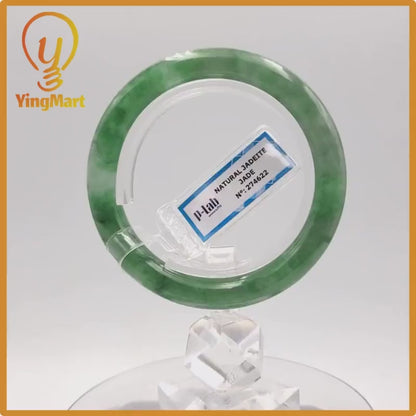 Yingmart 53mm PNJ274622 Certified Natural Color Grey White Natural Jadeite Jade Bangle Bracelet, Real Gemstone, Gift for Mom Grandma Sister