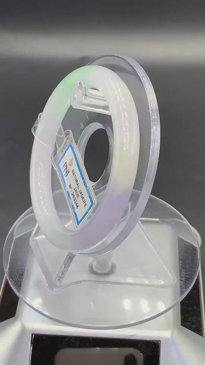 YingCollection 57mm PNJ263344 Certified Natural Color Green White, Purplish White Jadeite Jade Bangle Bracelet, Real Gemstone, Jewelry