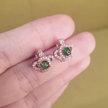 Yingmart certified genuine icy green burmese type a jadeite jade gemstone earrings made with 925 sterling silver earrings, gift for women