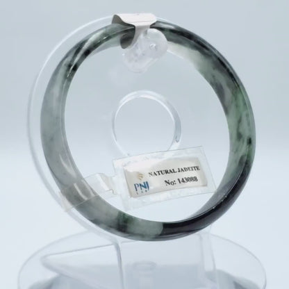 YingCollection 62mm PNJ 143088 Certified Natural Color With Black Brown Spot Jadeite Jade Bangle Bracelet, Real Gemstone, Jewelry