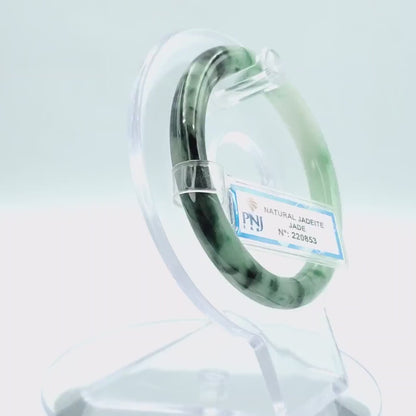 Yingmart 52mm PNJ220853 Certified Natural Color Green With Black Brown Spot Jadeite Jade Bangle Bracelet, Real Gemstone, Jewelry