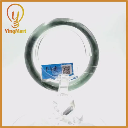 Yingmart 60mm PNJ Certified Natural Color Grey White Natural Jadeite Jade Bangle Bracelet, Real Gemstone, Gift for Her Mom Grandma Sister