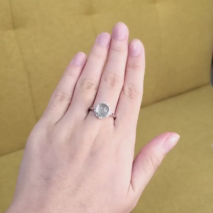 Yingmart luxury 18k white gold icy white round burmese white jadeite jade a gems with real diamonds side stone , gift fo her, vintage