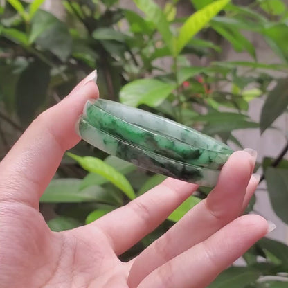 High Quality 48-72mm Natural-Colour Jade Bangle, White Floating Green Black Veins, Burmese Jadeite, Feng Shui Jewelry, Gift for Mom