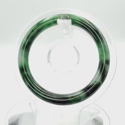 YingCollection 53mm PNJ258389 Certified Natural Color Green White To Dark Green, Brown, Black Jadeite Jade Bangle Bracelet, Real Gemstone