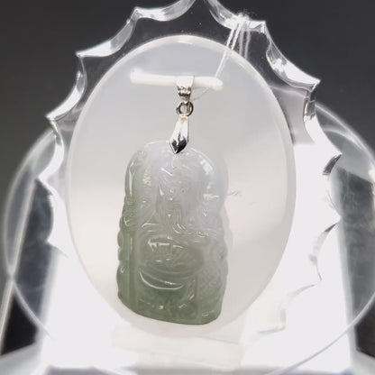 Yingmart Guan-Gong White Green  Burmese Myanmar Genuine Jadeite Jade Grade A Hand Craving Pedant with Hook setting