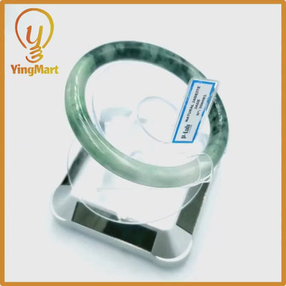 Yingmart 69mm PNJ Certified Natural Color Grey White Natural Jadeite Jade Bangle Bracelet, Real Gemstone, Gift for Her Mom Grandma Sister