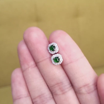 Yingmart Certified Genuine Icy Green Burmese Type A Jadeite Jade Gemstone Earrings Made With 925 Sterling Silver earrings, Gift for Women