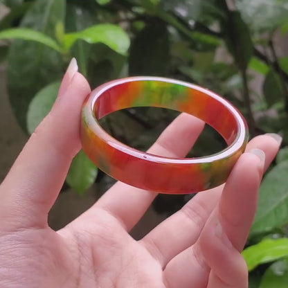 High Quality 48–60mm Jadeite Jade Square Yellow Mix Green Red YingMart Bangle Gift for Her Grandma Mens Personalized