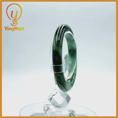 Yingmart  59mm PNJ Certified Natural Color Green White To Green Natural Jadeite Jade Bangle Bracelet, Real Gemstone, Gift for Her Mom