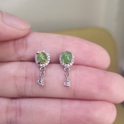 Yingmart Certified Genuine Icy Green Burmese Type A Jadeite Jade Gemstone Earrings Made With 925 Sterling Silver earrings, Gift for Women