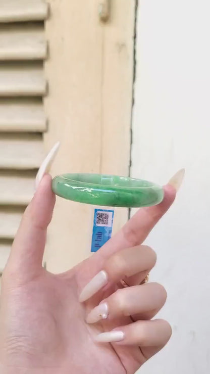 Yingmart 54mm PNJ Certified Natural Color Green White  Natural Jadeite Jade Bangle Bracelet, Real Gemstone Gift for Her Mom Sister Grandma