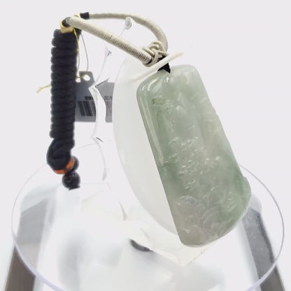 Yingmart 100% Jadeite Jade Pendant Carved Landscape   Burmese Myanmar Genuine Jadeite Real Jade Grade A Type A