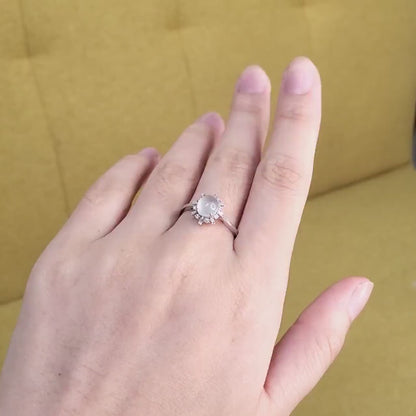 Yingmart luxury 18k white gold ovan white icy large burmese white jadeite jade a gems with real diamonds side stone , gift fo her, vintage