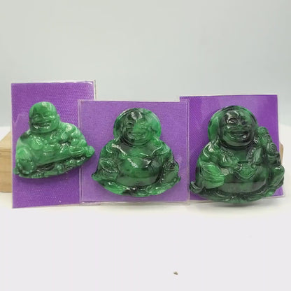 Yingmart Dark Green Natural Jade Stone Carved Statue of Buddha Jadeite, Protection, Good Luck