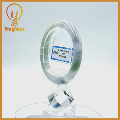 Yingmart  49mm PNJ Certified Natural Color Grey White Natural Jadeite Jade Bangle Bracelet, Real Gemstone, Gift for Her Mom Grandma Sister