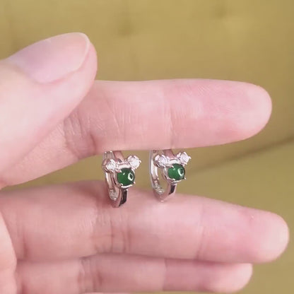 Yingmart Certified Genuine Icy Green Burmese Type A Jadeite Jade Gemstone Earrings Made With 925 Sterling Silver earrings, Gift for Women