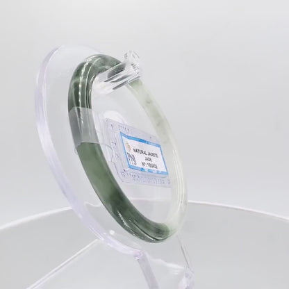 Yingmart 59mm PNJ180432 Certified Natural Dark Yellowish Green. GRey White jade bangle Bracelet,Real Gemstone Bracelet,Vintage Jewelry