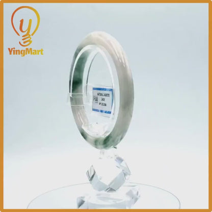 Yingmart 53mm PNJ Certified Natural Color Grey White Natural Jadeite Jade Bangle Bracelet, Real Gemstone, Gift for Her Mom Grandma Sister