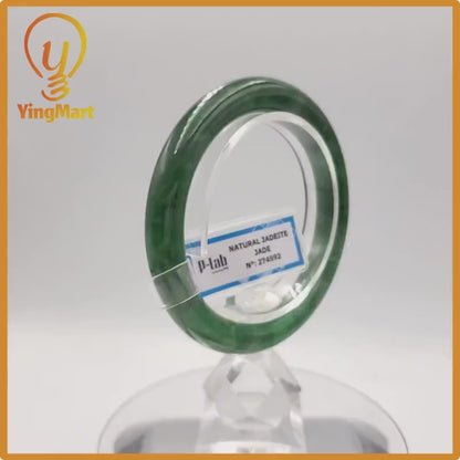 Yingmart 53mm PNJ274592 Certified Natural Color Grey White Natural Jadeite Jade Bangle Bracelet, Real Gemstone, Gift for Mom Grandma Sister