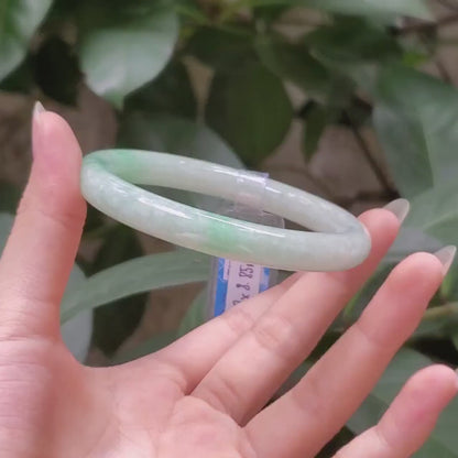 Yingmart  56mm PNJ Certified Natural Color Grey White Natural Jadeite Jade Bangle Bracelet, Real Gemstone, Gift for Her Mom Grandma Sister