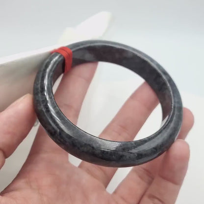 Yingmart   54mm Genuine Black Floating White Spot Myanmar Jade A Jadeite Jade Bangle, Real Gemstone Bangle, Vintage Jewelry, natural jade