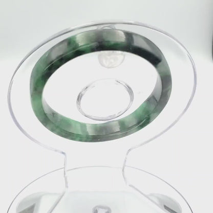 YingCollection 52mm PNJ258398 Certified Natural Color Green White To Dark Green, Grey White Jadeite Jade Bangle Bracelet, Real Gemstone