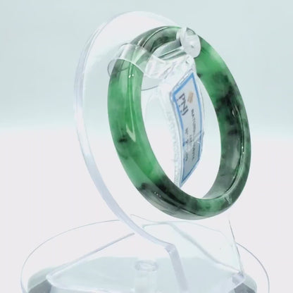 Yingmart 52mm PNJ217389 Certified Natural Color Green With Black Brown Spot Jadeite Jade Bangle Bracelet, Real Gemstone, Jewelry