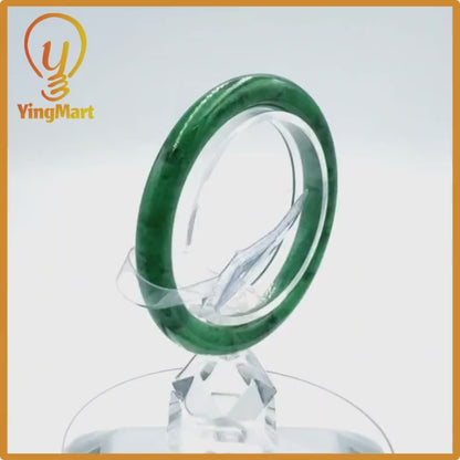 YingCollection 55mm PNJ Certified Natural Color Green With Black Brown Spot Jadeite Jade Bangle Bracelet, Real Gemstone, Jewelry
