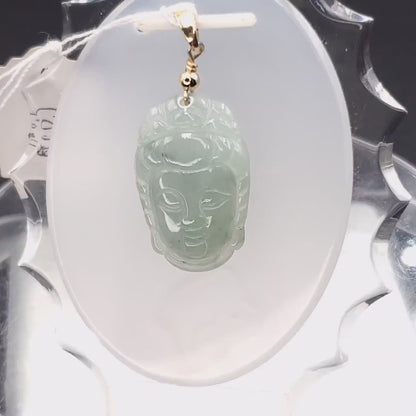 Yingmart Light Blue Guan-Yin Buhdda Face Burmese Myanmar Genuine Jadeite Jade Grade A Hand Craving Pedant with Hook setting