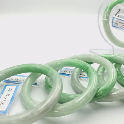 YingCollection 55-56mm PNJ Certified Natural Color Green White To Green, Grey White Jadeite Jade Bangle Bracelet, Real Gemstone