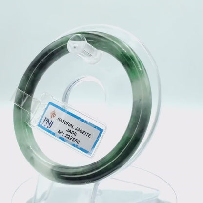 YingCollection 59mm PNJ222556 Certified Natural Color Green With Black Brown Spot Jadeite Jade Bangle Bracelet, Real Gemstone, Jewelry